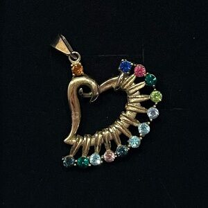 Vintage gold tone multicolour heart birthstone pendant